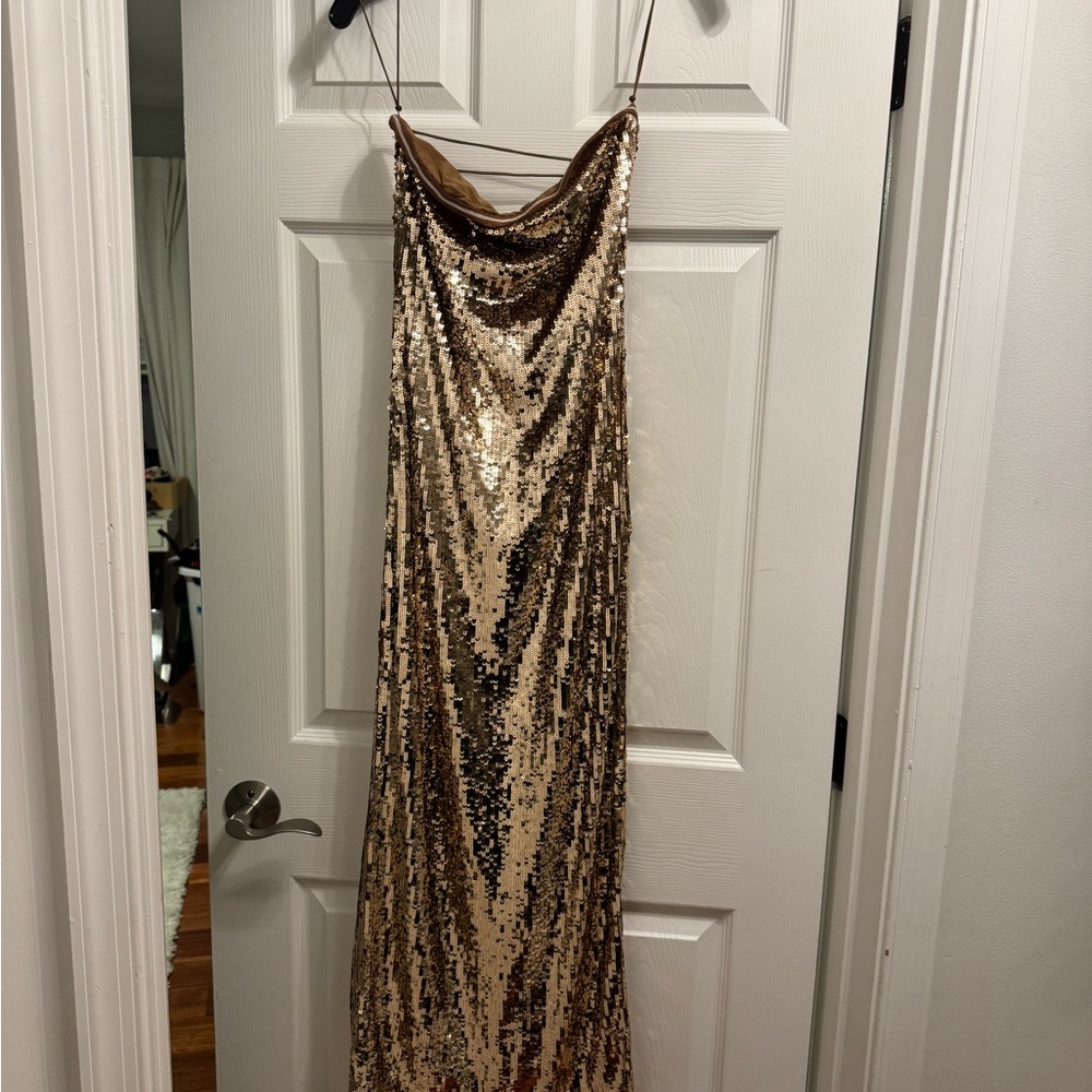 Alice + Olivia Strapless FiFi Gold Sequin Dress - Picture 9 of 11